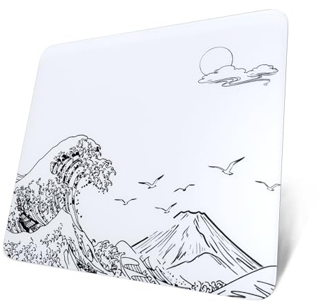 ATTACK SHARK CM05 Gaming-Mauspad Aus Gehärtetem Glas, Ultraglatte Oberfläche, 9H Gehärtetes Glas, 17.72 * 15.75 * 0.2inch, Stoßfest, rutschfeste Mausmatte - Weiß Wellen