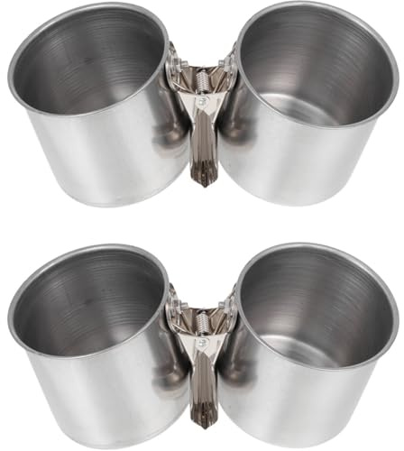 Toddmomy Mangiatoia per Uccellini 2pezzi in Acciaio Inossidabile con Clip per Quaglie e Canarini, Facilità di Installazione e Contenitore per Cibo e Acqua in Argento