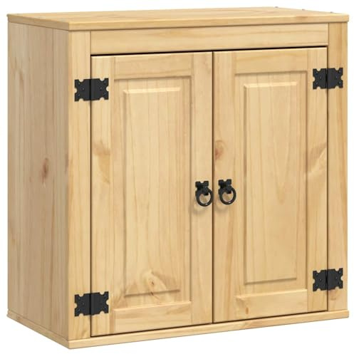 Foknhdi Honigbrauner Küchenschrank Massivholz Kiefer 60x32x60 cm, 70 kg Belastbarkeit, 2 Türen 1 Regal, Modernes Design für Küche Esszimmer Büro Flur