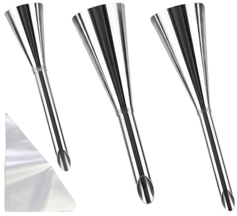 Novocloud 3 Pezzi Bocchetta per Farcire Professionali in Acciaio Inox, Set Beccucci per Pasticceria con Tasca, Ugello di Riempimento per Lungo Garnir Confitures Puff Donuts Farcire Zeppole Cupcake