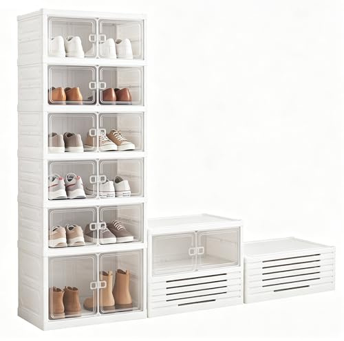 SOARS Scarpiera Salvaspazio Pieghevole, Scatole per Scarpe a 6 Livelli per 12 Paia con Porte Magnetiche Trasparenti, Portascarpe per Ingresso, Soggiorno e Camera da Letto, 45 x 35 x 117 cm