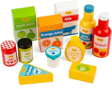 Bigjigs Toys Chilled Groceries Set | Kitchen Accessories for Pretend Fridge | Wooden Food for Shop Role Play | Shopping Gifts for 3+ Year Old Toddler | Supermarket Themed Educational Toy for Children