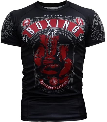 Hardcore Training Code of Honor Schwarz Rash Guard Men's Kompressionshemd Herren Lange Ärmel Grappling Jiu Jitsu MMA Fitness Boxen No Gi