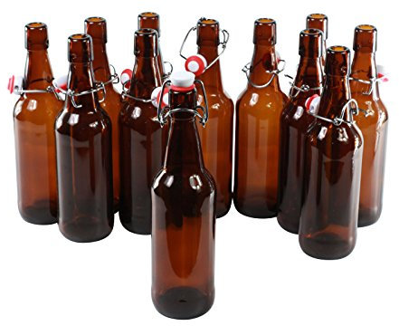 GOLDBEARUK Swing Top Bottles - Brown Glass Beer Swing Stopper Bottles X12 (500ml)