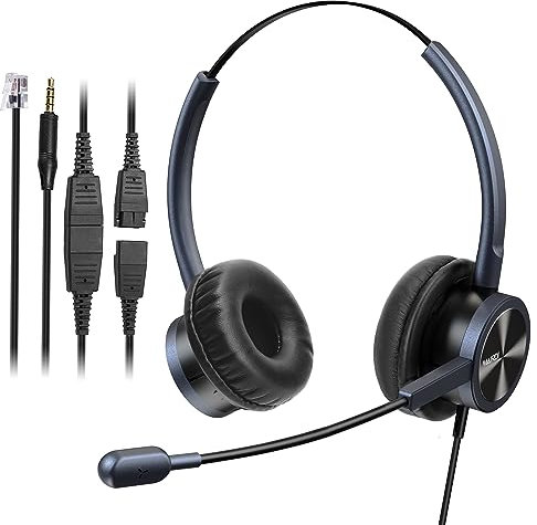 MAIRDI Casque Téléphonique Fixe RJ9 avec Micro Antibruit pour Centre d'appels, Oreillette de Bureau pour Yealink T21 T23 T26 T29 T32, avec Connecteur 3,5 mm pour Téléphone Portable et PC