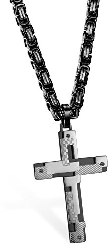 JewelryWe Collar de Hombre Colgante de Cruz Crucifijo Punk Rock Moto, Acero Inoxidable Collar Original de Color Negro Cadena 65cm