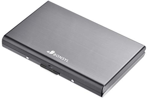 BONSYL® RFID Slim Metal Kreditkortshållare Plånbok för kvinnor och män, Kreditkortshållare RFID Skydd Signal Shield.(6 Kortplatser-Svart)