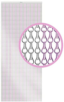 Xterminate Fly Blind Screen Chain Curtain for Doors | Premium Heavy Duty Metal Aluminium Fly Chains c/w 2 Spare Chains and Hanging Fixtures for Doorways, Patio Doors, Conservatories (Pink and Silver)
