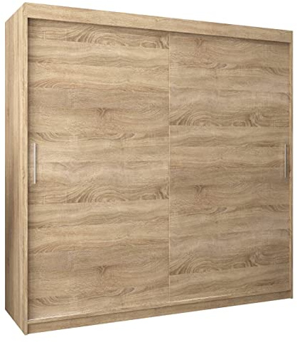 MEBLE KRYSPOL Tokyo 200 Kleiderschrank mit Zwei Schiebetüren für Schlafzimmer – moderner Aufbewahrungsschrank mit Kleiderstange und Regalen – 200x200x62cm - Sonoma