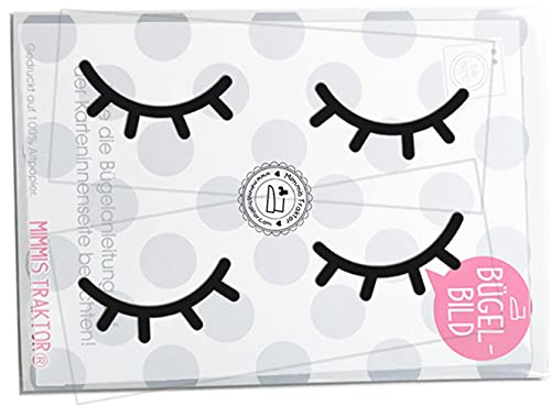 Bügelbild 2 Paar Wimpern (5 cm) SCHWARZ Doppelpack-Vorteilspreis! Flockfolie Aufbügler Applikationen Bügelsticker für Stoffe Textilien Kinder zum Aufbügeln Flicken