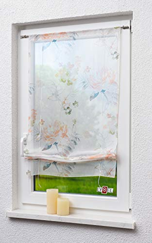 LYSEL Bändchenrollo Aquarellblumen orange, transparent, Maße: (Bx H) 60cm * 135cm