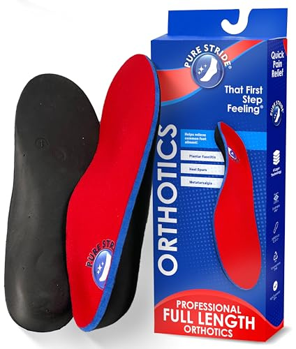 Pure Stride Professional Full Length Orthotics - Shoe Insert & Support for Metatarsals, High Arch, Flat Feet - Pain Relief for Plantar Fasciitis, Arch, Heel - 1 Pair, Men's 10-10.5, Women's 12-12.5