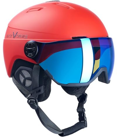Black Crevice Skihelm Calgary I Skihelm mit Visier im Pilotenstyle I Skihelm Herren & Damen I Skihelm aus Polycarbonat I Atmungsaktiver Ski-Helm I Größenverstellbar