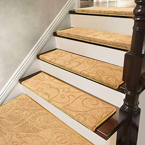 GCSQF Treppenmatte Stufenmatten Selbstklebendes Treppenlaufflächen-Pad Jacquard Weiche Treppe Mat Verdicken Sie Schritt Teppich Innendekoration 1219 (Color : Beige(100x24cm), Size : 10pcs)