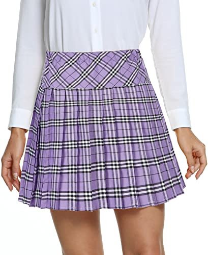Damen Schule Stil Elastische High Taille Faltenrock A-Linie Kariert Tennis Mini Röcke mit Kurze Hosen(S, 20)
