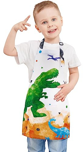 WERNNSAI Kinderschürze mit Verstellbarem Gurt und Tasche von 2-15 Jahren | Wasserdicht Malschürze für Kinder, Bastelschürze für Jungen Mädchen Küche SchürzenKochen Backen Malen