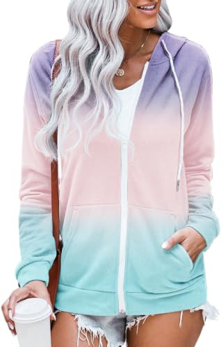 HVEPUO Felpa da donna con cappuccio Batik Zip Up con stampa sfumata Y2k