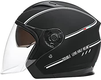 LIONCIANO Motorradhelm mit Doppelvisier, Jethelm Jet-Helm Roller-Helm Scooter-Helm Moped Mofa-Helm Chopper Retro Vespa Vintage Jethelme(Matt-Schwarz