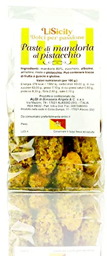 LiSycily - PASTE DI MANDORLE AL PISTACCHIO (400 Gr) - PRODUZIONE ARTIGIANALE | Pasta di Mandorla al Pistacchio con Granella | Pasticceria Siciliana | Solo Ingredienti 100% Naturali