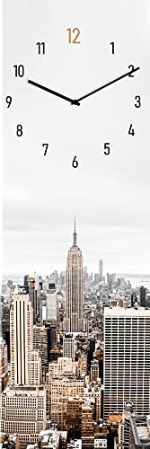 Wanduhr Empire State Building - lautlose Uhr aus Glas Made in EU - Glasuhr inklusive Wandaufhängung - Wanduhr ohne Tickgeräusche mit Metallzeiger - Manhattan New York rechteckig lautlos - 20 x 60 cm