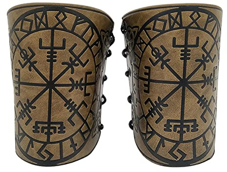 Bracciali In Pelle, Polsino Con Guanto Di Protezione Bracciali Con Braccio In Rilievo Vichingo Polsino Con Armatura Regolabile Polsino In Pelle Punk Bracciali Medievali Per Uomo Donna (Cachi)
