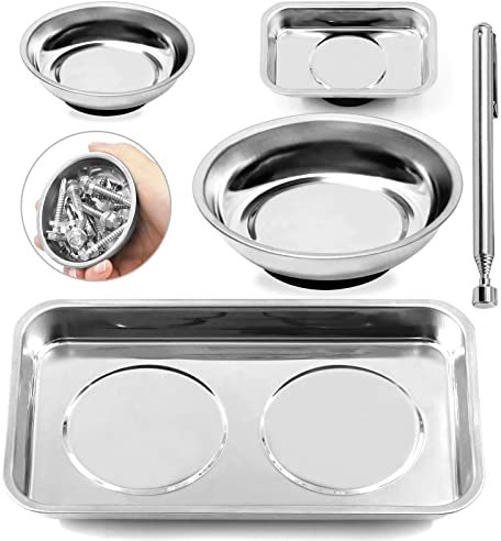 GLARKS 5 vassoi magnetici per attrezzi con strumento di raccolta magnetico per parti di viti a bussola, bulloni, bulloni, utensili in metallo