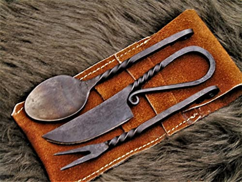 Mittelalter Besteck Set, handgeschmiedet Mittelalter Essbesteck 601EA, Schwarz