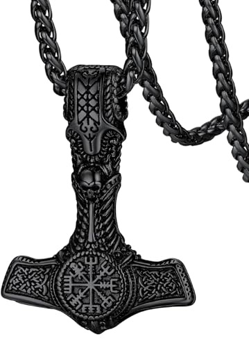 FaithHeart Halskette Herren Edelstahl Wikinger Mjölnir Kette für Jungen Schmuck für Weihnachten Geburtstag