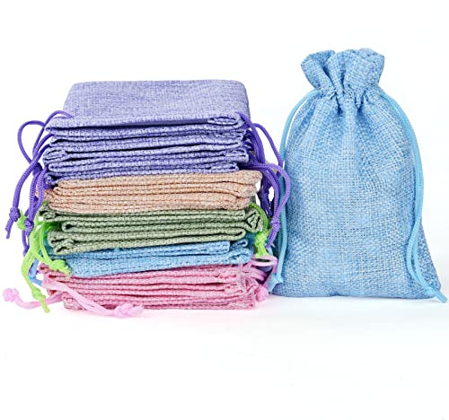 Aucuu 25PCS Bolsas de Yute, Sacos de Yute Muiticolor, 10 x 14 cm, Bolsas de Yute con Cordón Ajustable, Bolsas de Regalo para Fiestas de Cumpleaños, para Bodas, Fiestas, Navidad