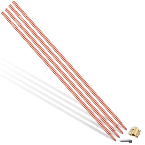 Nucraft Tiefenerder Erder Erdung StaberderØ14.2mm SET 4M Kohlenstoffstahl | 4x1m 0.2MM Rotkupfer Beschichtung mit Klemme, Erdungsstangen Staberder Blitzschutz Hauserdung Erdungsspiess Robust