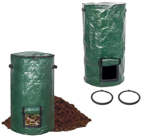 Compost Bin Bags 34 Gallon Garden Compost Bags Outdoor Reusable,Organic Waste Garden Yard Compost Bag Collapsible Leaf Lawn Bags Gardening Container (Green 2pcs)