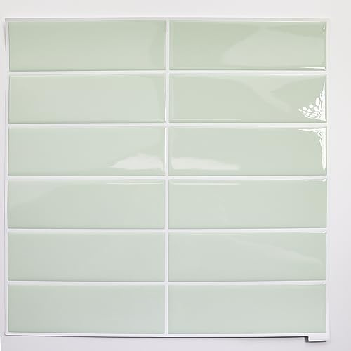 Alwayspon 10 Sheet 12''x12inch Mint Green 3D Vinyl Wall Tile Sticker Transfers,Peel and Stick Self-adhesive Waterproof Splashback Stick on Tile Decals for Kitchen Bathroom Wall