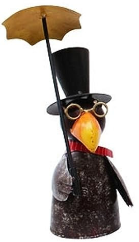 ETC lustiger Zaunhocker Rabe mit Hut Goldener Brille und rotem Schal Metall bemalt Verschiedene Motive zur Auswahl (schwarz-braun Schirm Links Oben)