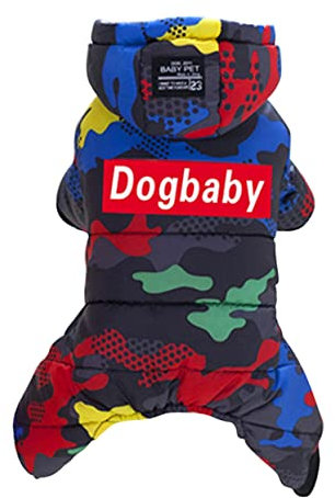 POPETPOP Warme Hundemantel Winterkleidung für Mops Tarnmuster mit Kapuze Wasserdichtes Futter Leicht Anzuziehen für Outdoor-aktivitäten Zufällige Farbe