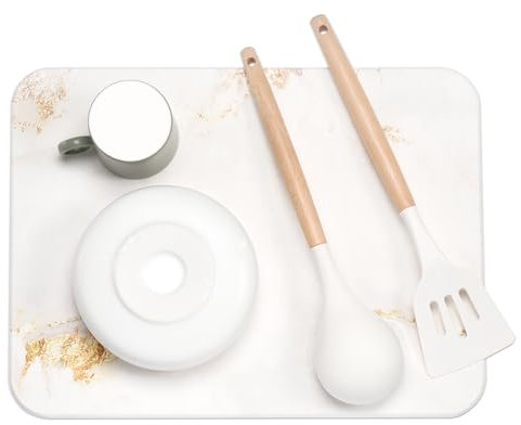 Amilutuo Tapis égouttement pour vaisselle, 40 x 30 cm, bac en pierre, tapis d’évier en terre de diatomées absorbant rapidement l'eau 10 secondes (marbre doré) (LSD-LJ)