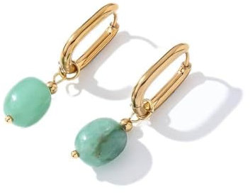 Edelstein Ohrringe Damen,Ovale Ohrhänger Aus Goldenem Aventurin – Elegante Kleine Ohrringe Für Frauen Mit Anhänger