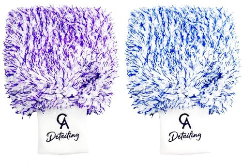 CA Detailing Premium Car Wash Mitt | 2 Pack Cleaning Wash Mit | Ultra Soft, Anti Scratch Cleaning Gloves with Elastic Wrist Cuffs | Better Than Car Wash Sponge