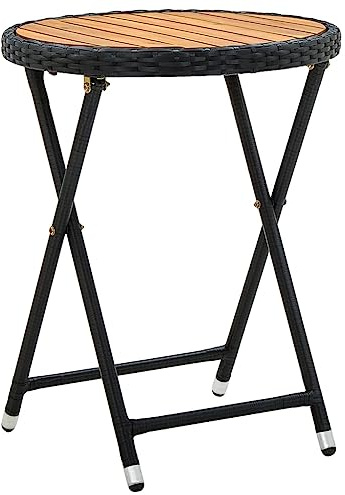 CKioict Bistrotisch Balkontisch Gartenmöbel Beistelltisch Schwarz 60 cm Poly Rattan und Massivholz AkazieGeeignet für Pools, Gärten, Rasenflächen