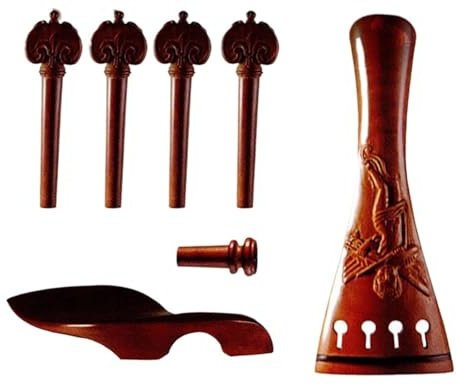 4/4 Violine Ebenholz/Buchsbaum Saitenhalter Geschnitzte Violine Zubehör Teile Geige Saitenhalter Pegs Kinnhalter Endpin SET (Color : 534)
