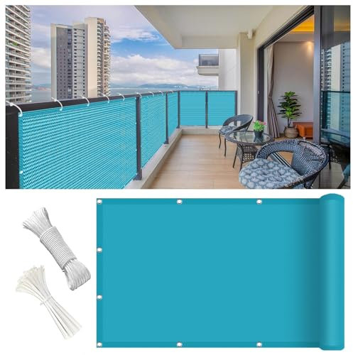 Balkon Sichtschutz Balkon 115 x 700 cm Blickdicht, Uv-Schutz, Windfest, Ohne Bohren, Viele Größe Und Farben Balkon Sichtschutz Wetterfeste mit Ösen Kabelbinder für Zaun, Blau