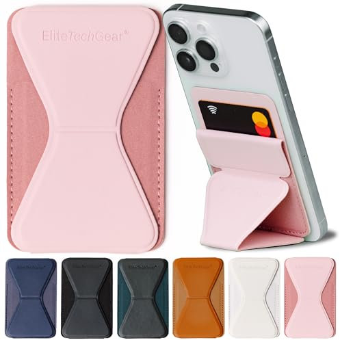Elite Tech Gear Secure Phone and Card Wallet with Adjustable Stand - iPhone and Android Compatible Adhesive Case for Credit Cards - Phone Wallet for Men and Women - Pink