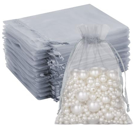 G2PLUS Silbergrau Organzasäckchen 10x12cm: Geschenk Organzabeutel, 100 Stück Organza-Beutelchen mit Kordelzug Sie als Hochzeit Bonbonsbeutel, Schmuckbeutel, Geschenkbeutel