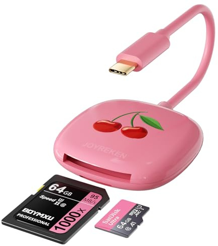 USB C SD Card Reader for iPad, 2-in-1 Memory Card Reader USB C Adapter, Compact Design, Compatible with iPad Pro, MacBook, Samsung Galaxy S20-S24, and Other Type-C Devices (8cm,Pink)