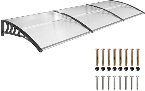 Outsunny Vordach für Haustür Pultbogenvordach 90 x 295 cm UV-Schutz Weiß | Überdachung, Regenschutz für Outdoor, Haustürdach, Sonnenschutz, aus Polycarbonat, Eingangsüberdachung Weiß