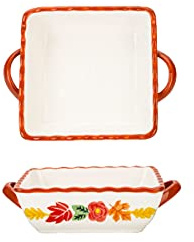 Ceramic Baking Dish, Mini Ceramic Oven Dishes - Set of 2 Oven to Table Baking Dishes Lasagne, Pie & Casserole Pot Square(Red,8in)