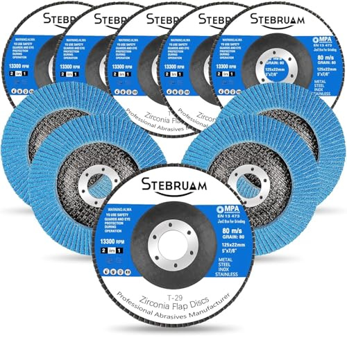 STEBRUAM Fächerscheiben, 10 Stück Fächerschleifscheibe Lamellenscheiben Schleifscheiben Schleifmopteller 125 mm Körnung 80 für Akku Winkelschleifer GWS, BTI, Metall und Holz fächerscheibe 125 (Blau)