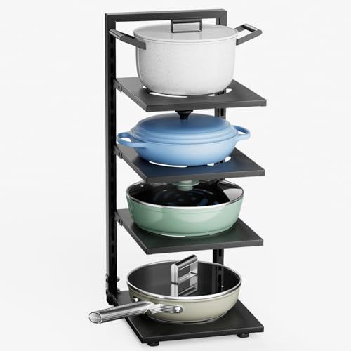 Warmiehomy Pots and Pans Organiser Rack, 4 Tier Adjustable Non-slip Divider