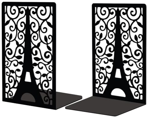 Peacoblue Serre Livre Original Metal Noir, Serre-Livres Tour Eiffel de Paris Design Moderne Serré Livre Decoratif Bureau pour Bureau, Cuisine, Étagère et Bibliothèque, 1 Paire