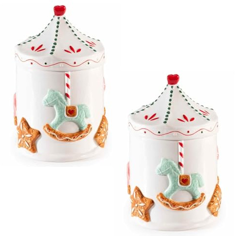 Gruppo Maruccia - Barattoli da Cucina in Ceramica Decorata - A forma di Giostra dei Cavalli - Contenitori per Zucchero, Caffè, Alimenti - Set da 2