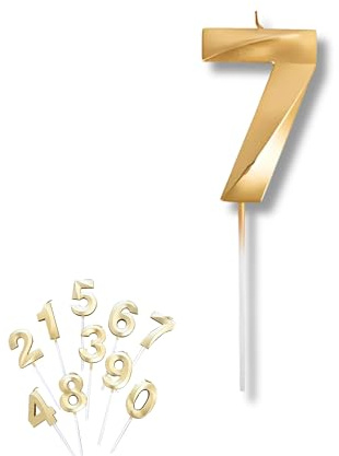 PARENCE - Bougies à Gâteau Chiffre Doré 7 – Bougie Numérique pour Anniversaire, Fête et Célébration – Idéal pour Décoration de Gâteau – Bougies de Qualité Premium, Longue Durée